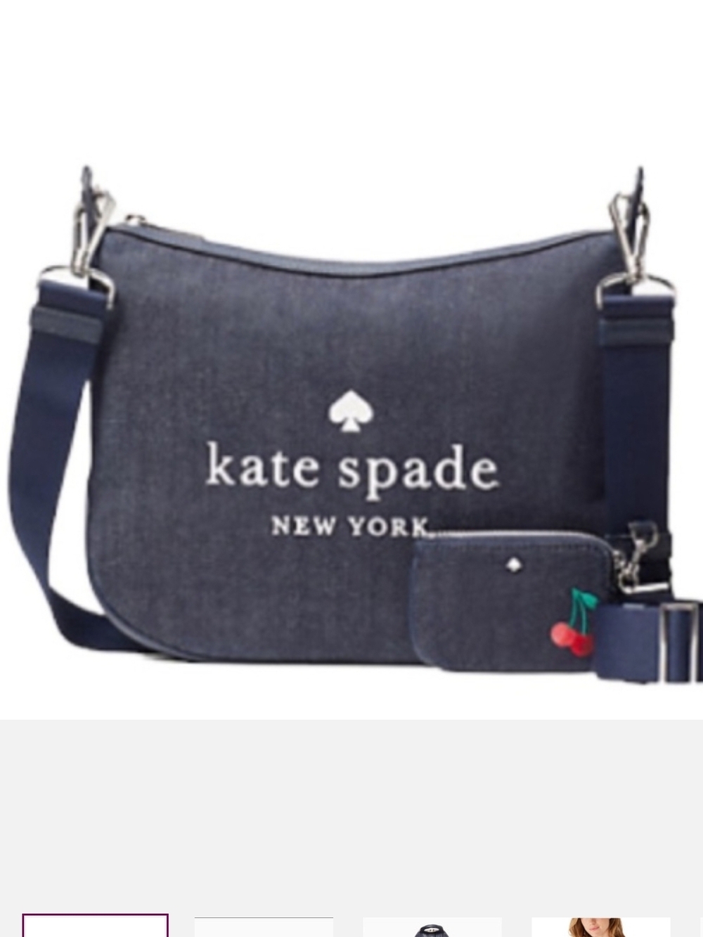 kate spade Denim crossbody with cherry coin pouch
